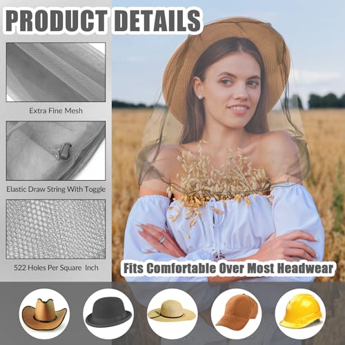Hestya 6 Pack Mosquito Head Net for Outdoor Face Neck Protecting, Grey - Insects Mesh Bug Net - Image 2