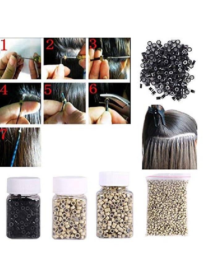 Filfeel - Hair Extension Ring 4Mm Silicone Lined Hair Extension Link Rings Beads Loops Tools(200 Pcsblack) - Image 1