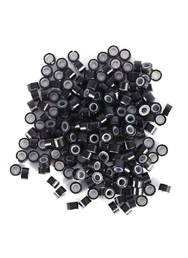 Filfeel - Hair Extension Ring 4Mm Silicone Lined Hair Extension Link Rings Beads Loops Tools(200 Pcsblack) - Image 1
