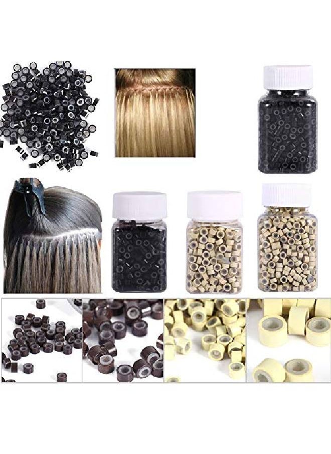 Filfeel - Hair Extension Ring 4Mm Silicone Lined Hair Extension Link Rings Beads Loops Tools(200 Pcsblack) - Image 1