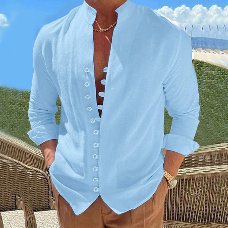 2023 New Linen Button Casual Shirt Summer Shirt Collar Summer Daily Casual Clothing - Image 1