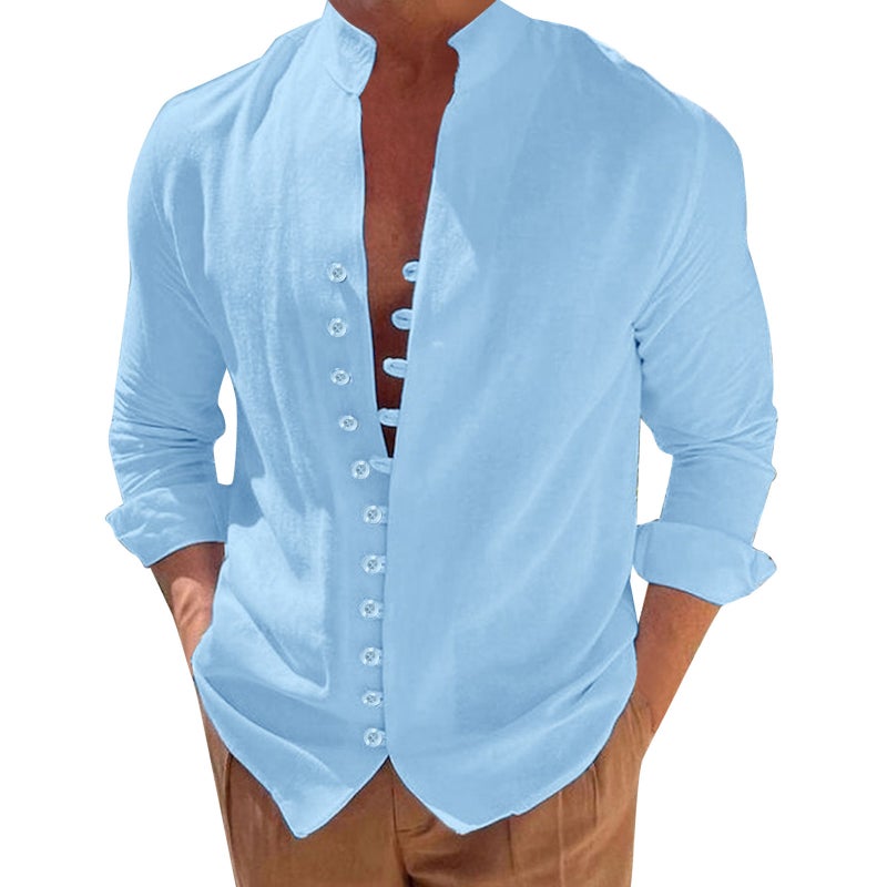 2023 New Linen Button Casual Shirt Summer Shirt Collar Summer Daily Casual Clothing - Image 5