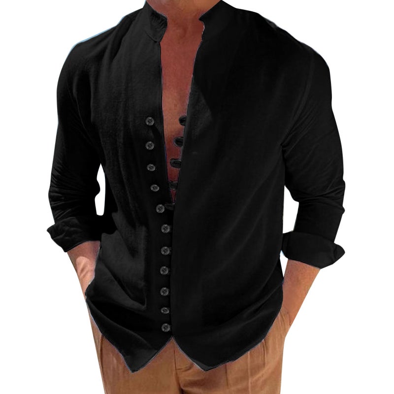 2023 New Linen Button Casual Shirt Summer Shirt Collar Summer Daily Casual Clothing - Image 3