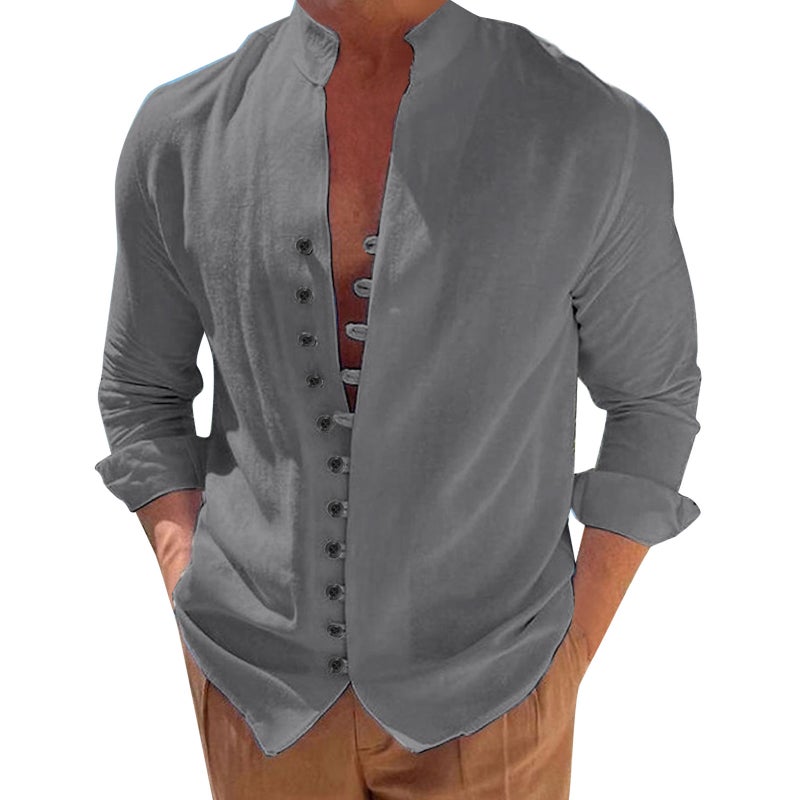 2023 New Linen Button Casual Shirt Summer Shirt Collar Summer Daily Casual Clothing - Image 4