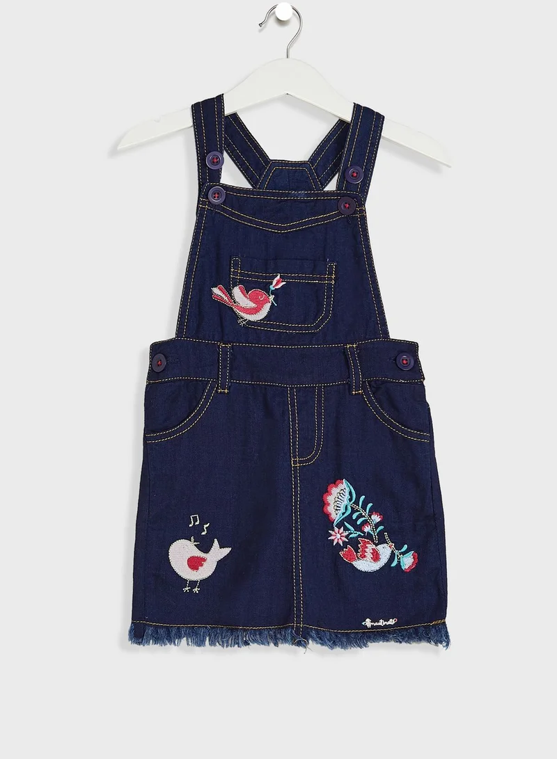Nautinati Nauti Nati Girls Blue Embroidered Denim Dungarees