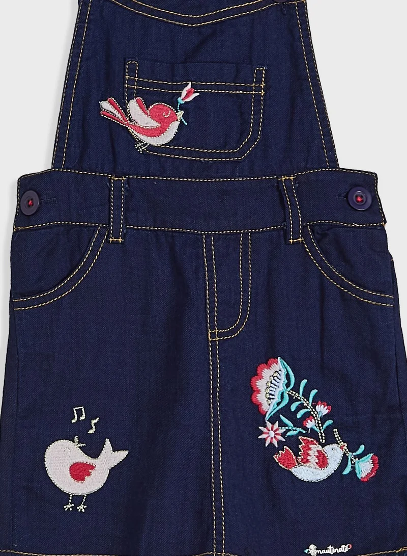 Nautinati Nauti Nati Girls Blue Embroidered Denim Dungarees
