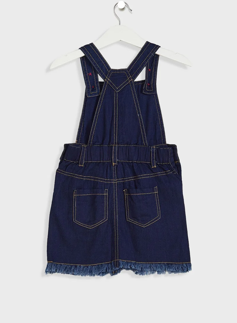 Nautinati Nauti Nati Girls Blue Embroidered Denim Dungarees