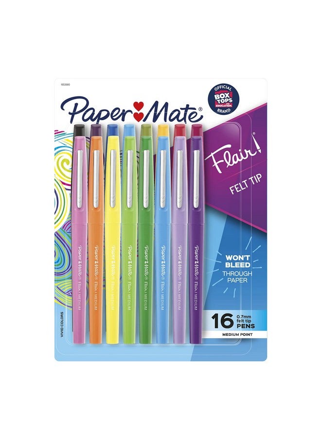 Paper Mate Flair Felt Tip Pens, Medium Point (0.7Mm), Assorted Colors, 16 Count  - Image 1