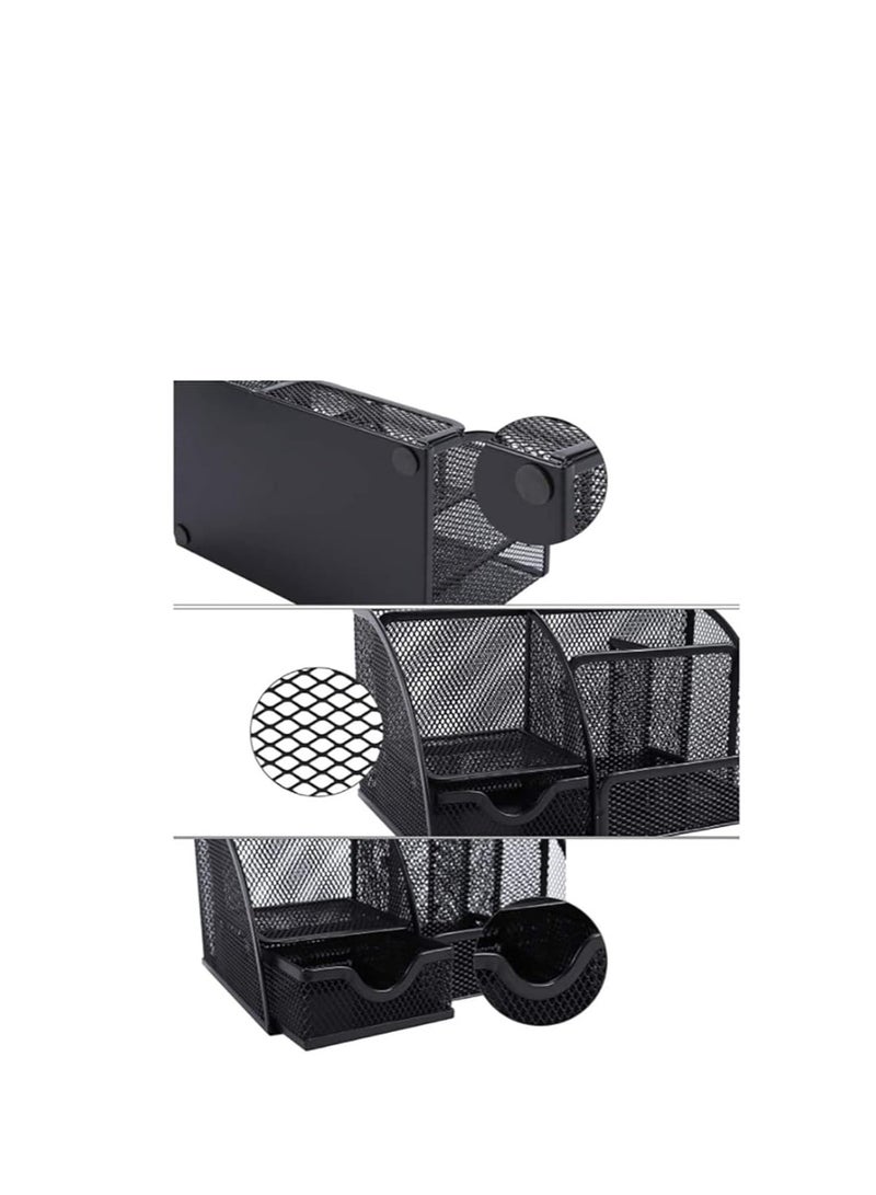 Terabyte Mesh Desk Organizer Office Supplies Multi-Functional Caddy Pen Holder Stationery Organizer for Office, Home, School, Classroom (6 Compartments and 1 Drawer) - Image 3