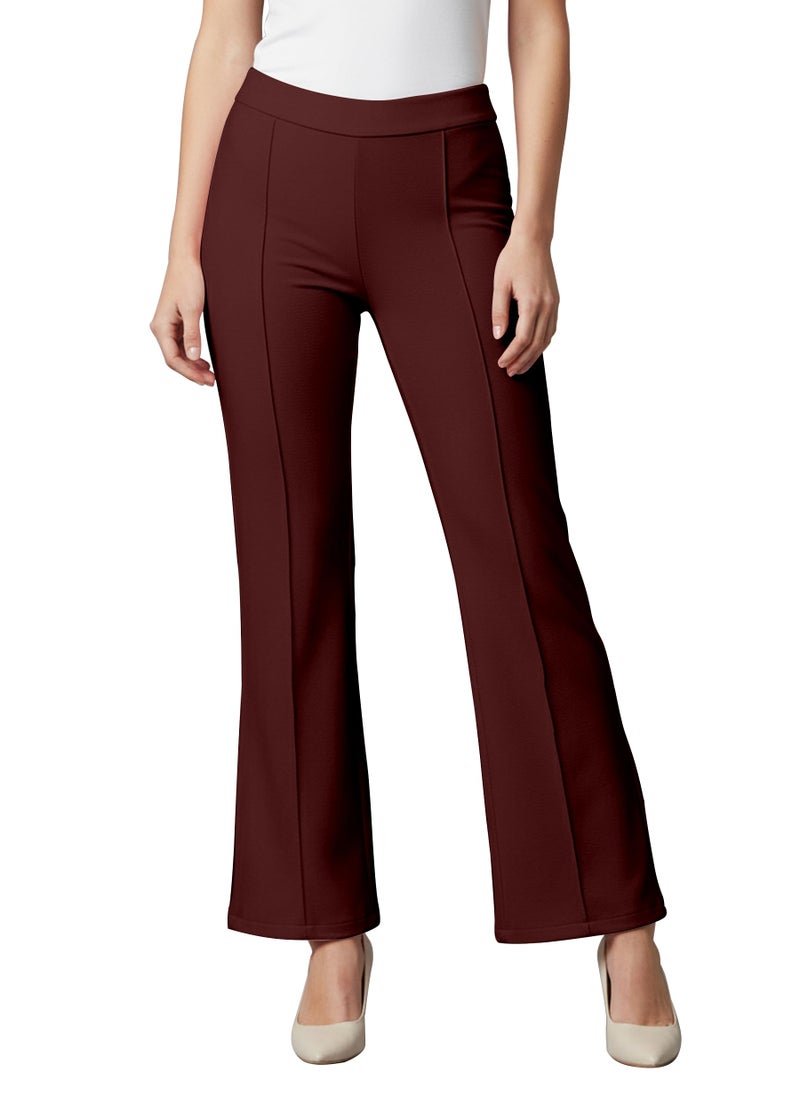 Mehrang Womens Straight Trouser Pants and Bellbottom Pants for Womens (34, Maroon), High Rise - Image 1