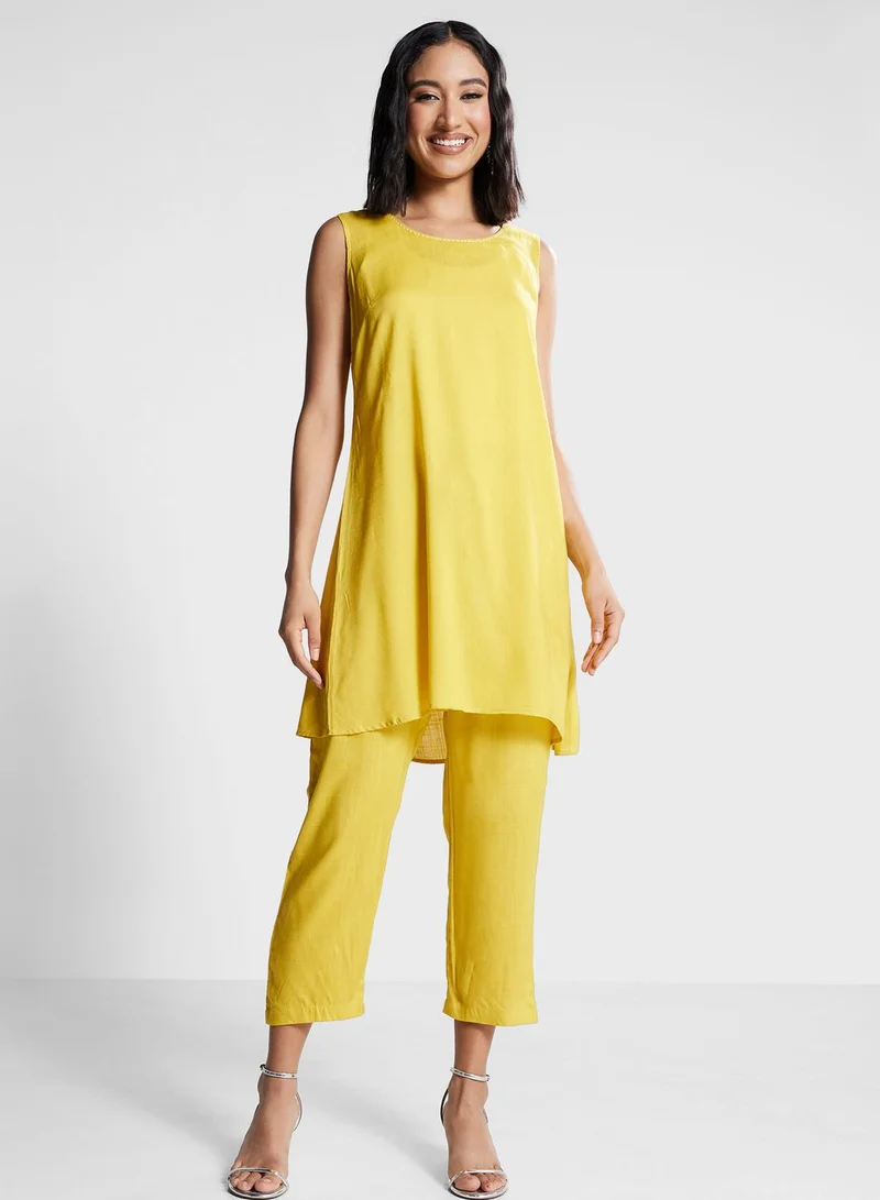 Biba Color Block Kurti & Pants Set