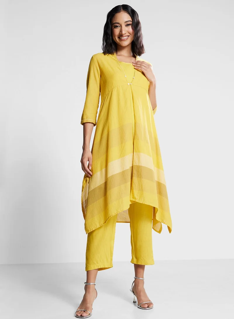 Biba Color Block Kurti & Pants Set
