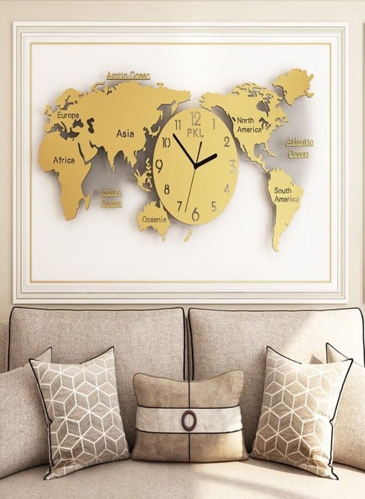Dreamzon 3D World Map Acrylic Large Wall Clock for Home Decoration Golden DIY Golden - Image 1