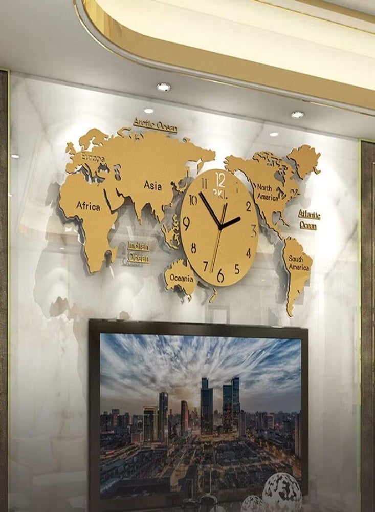 Dreamzon 3D World Map Acrylic Large Wall Clock for Home Decoration Golden DIY Golden - Image 3