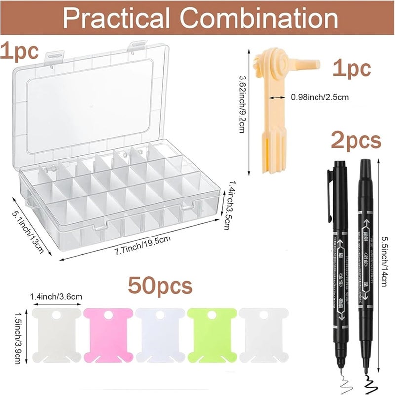 Sewing Bobbins 24 Grid Embroidery Floss Storage Box Tools with Plastic Floss Bobbin Embroidery Floss Winder & Marker - Image 2