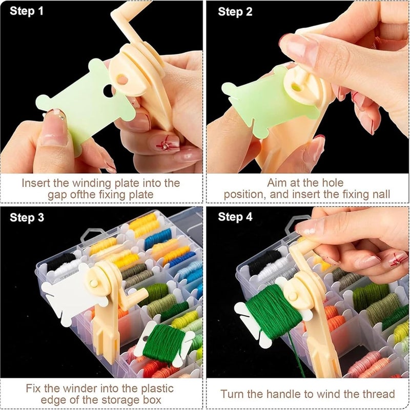 Sewing Bobbins 24 Grid Embroidery Floss Storage Box Tools with Plastic Floss Bobbin Embroidery Floss Winder & Marker - Image 5