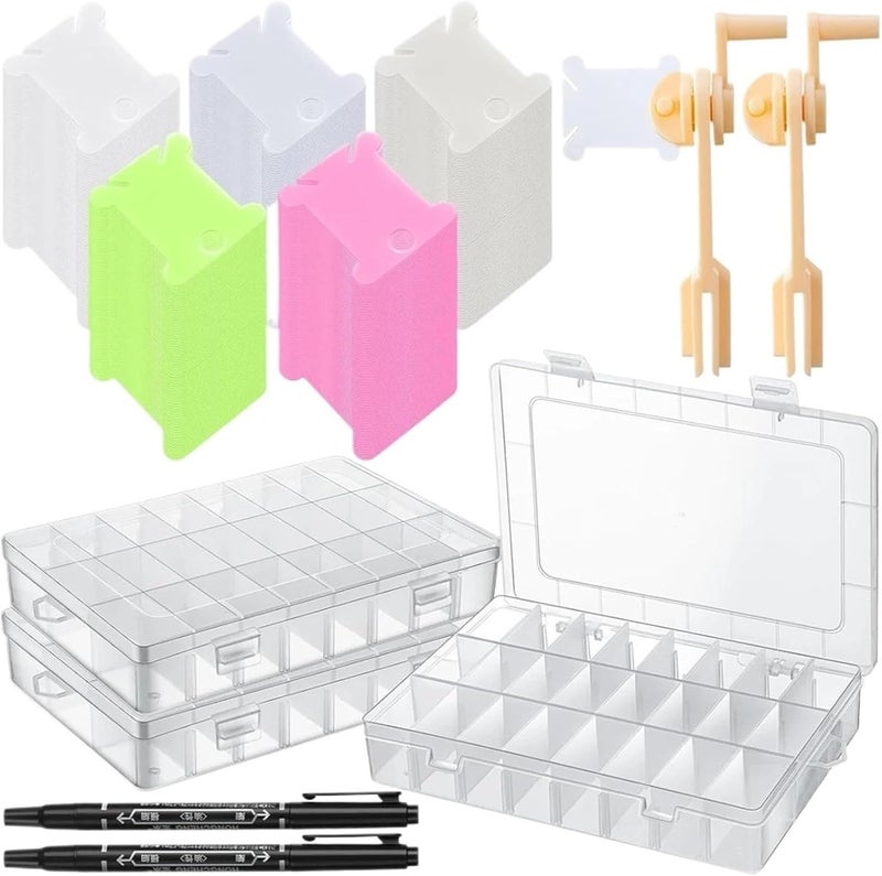 Sewing Bobbins 24 Grid Embroidery Floss Storage Box Tools with Plastic Floss Bobbin Embroidery Floss Winder & Marker - Image 1