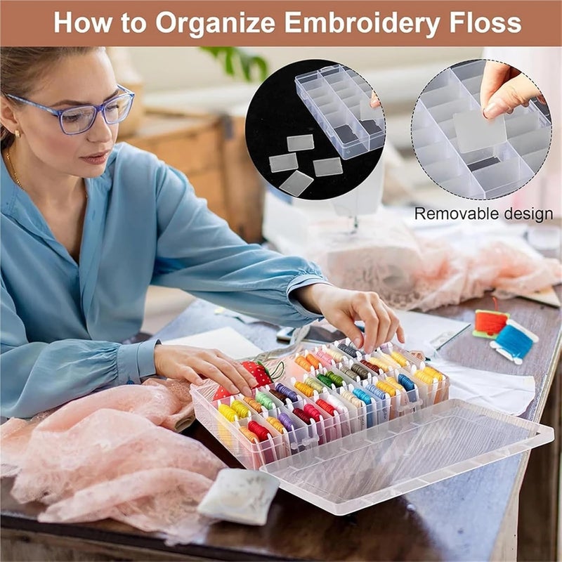 Sewing Bobbins 24 Grid Embroidery Floss Storage Box Tools with Plastic Floss Bobbin Embroidery Floss Winder & Marker - Image 3