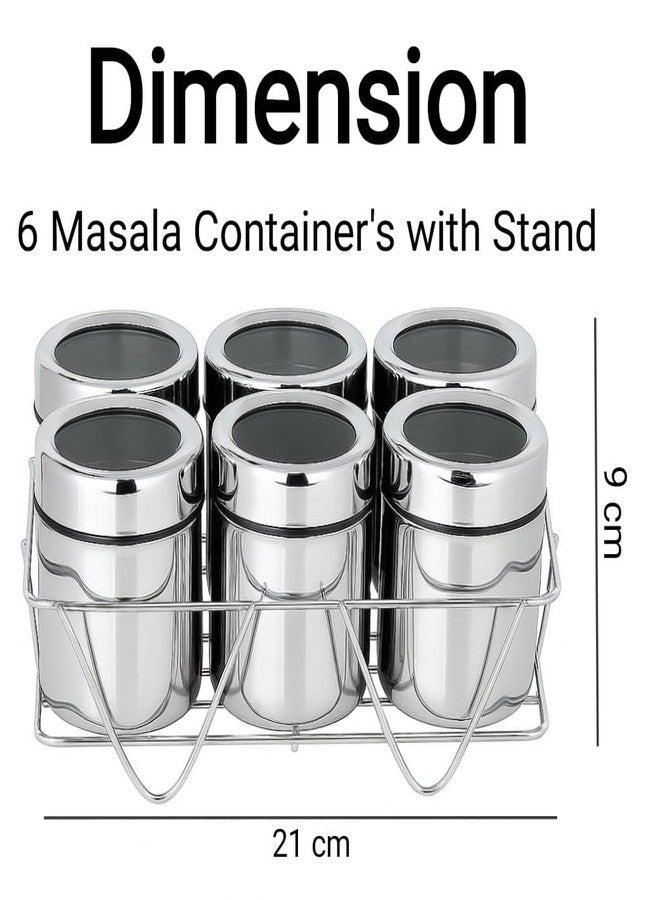 VISAXMI Stainless Steel Spice Container Set with Stand | 6-Piece Masala Box with Spoon | Steel Spice Jars for Kitchen Storage | Masala Container for Kitchen - Image 2