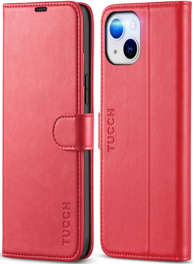 TUCCH Wallet Case for iPhone 14 Plus,[RFID Blocking] 4 Card Holder Stand [Shockproof TPU Interior Case] PU Leather Magnetic Flip Cover Compatible with iPhone 14 Plus 6.7",Red - Image 1