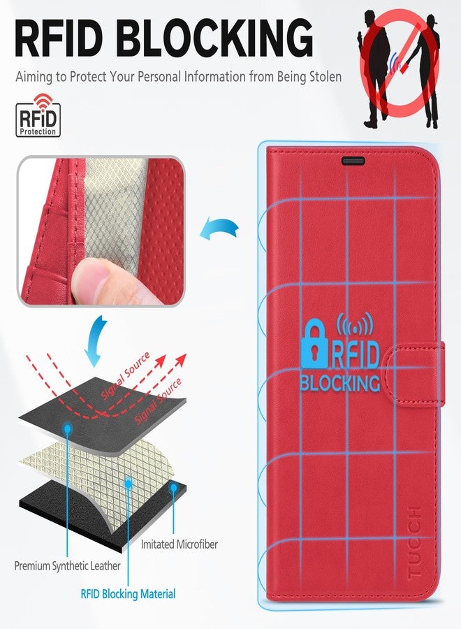 TUCCH Wallet Case for iPhone 14 Plus,[RFID Blocking] 4 Card Holder Stand [Shockproof TPU Interior Case] PU Leather Magnetic Flip Cover Compatible with iPhone 14 Plus 6.7",Red - Image 3