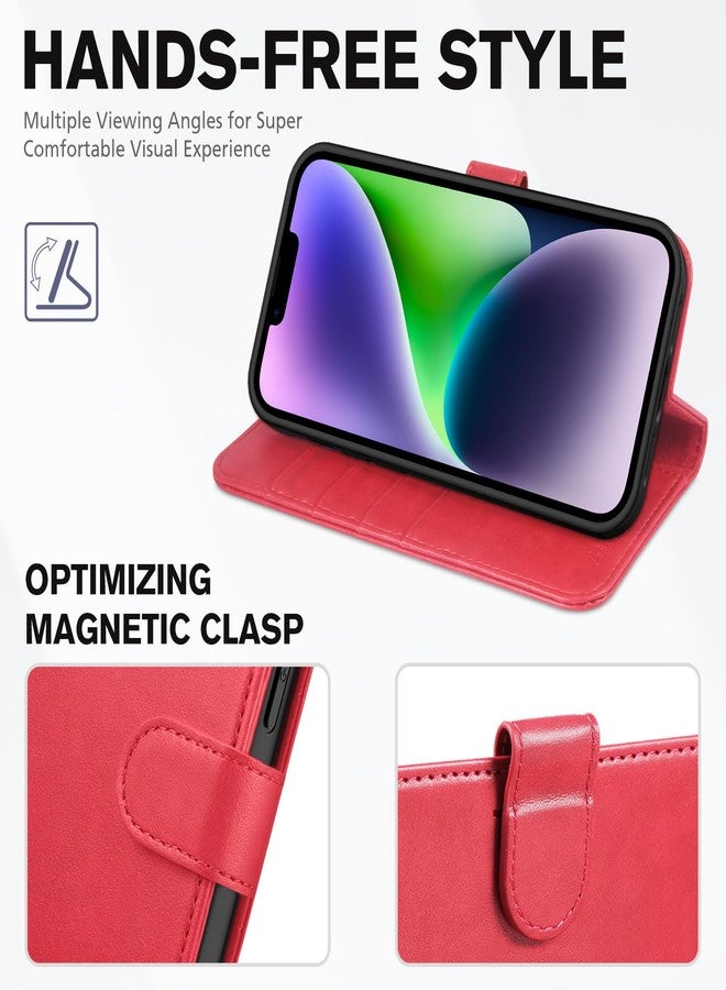 TUCCH Wallet Case for iPhone 14 Plus,[RFID Blocking] 4 Card Holder Stand [Shockproof TPU Interior Case] PU Leather Magnetic Flip Cover Compatible with iPhone 14 Plus 6.7",Red - Image 5