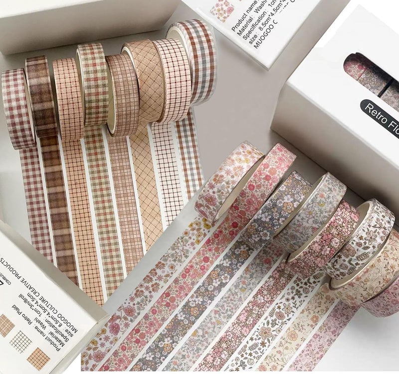 Djenpinex 16Rolls Vintage Washi Tape Set Plaid washi Tape Thin Decorative Tapes for Arts DIY Crafts Journals Planners Wrapping Tapes for Scrapbook SuppliesBulletGift Wrapping - Image 3