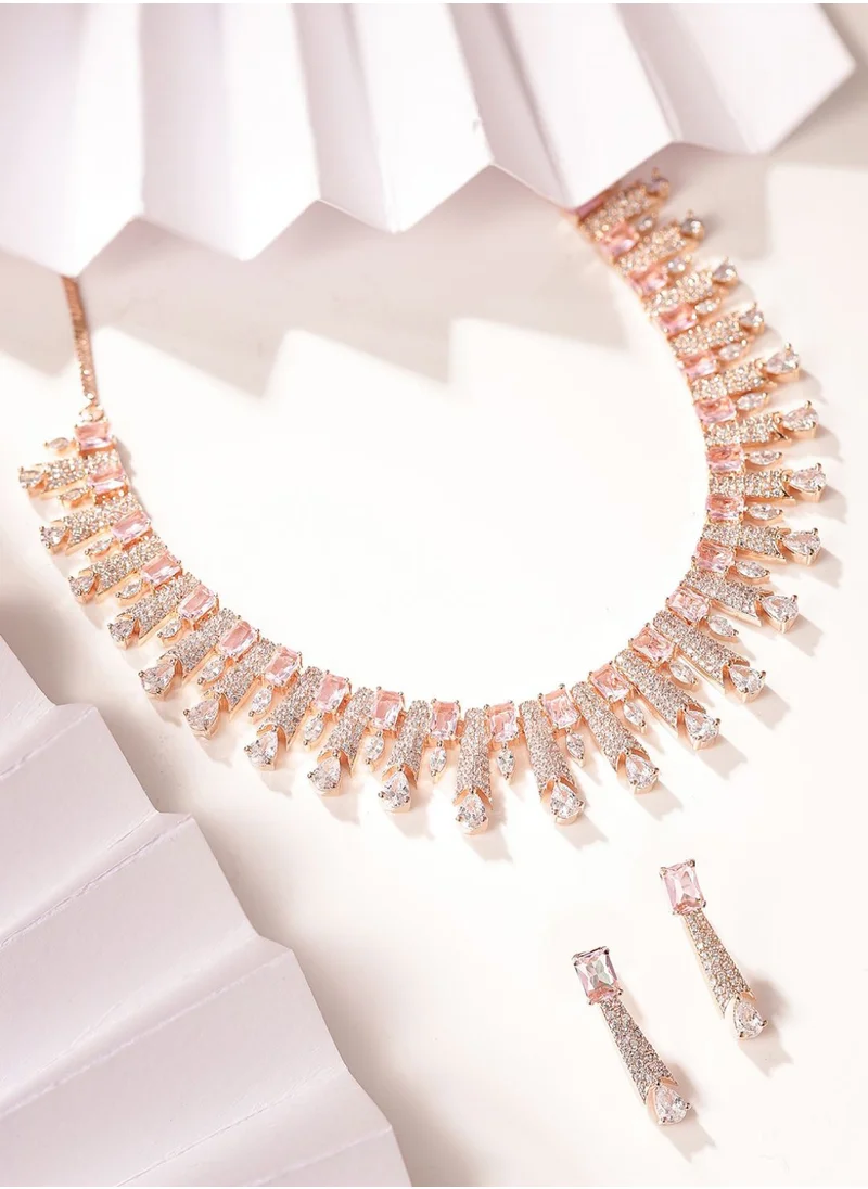 برياسي Rose Plated American Diamond Stone Studded Jewellery Set