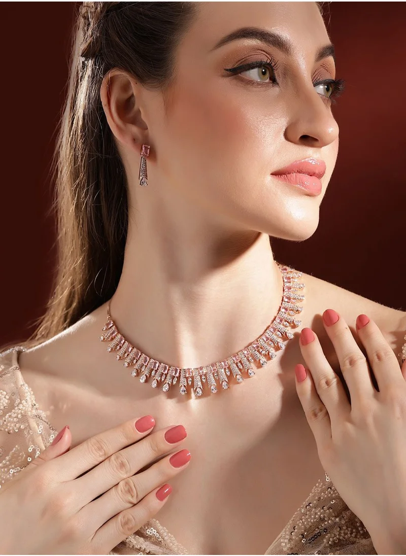 برياسي Rose Plated American Diamond Stone Studded Jewellery Set