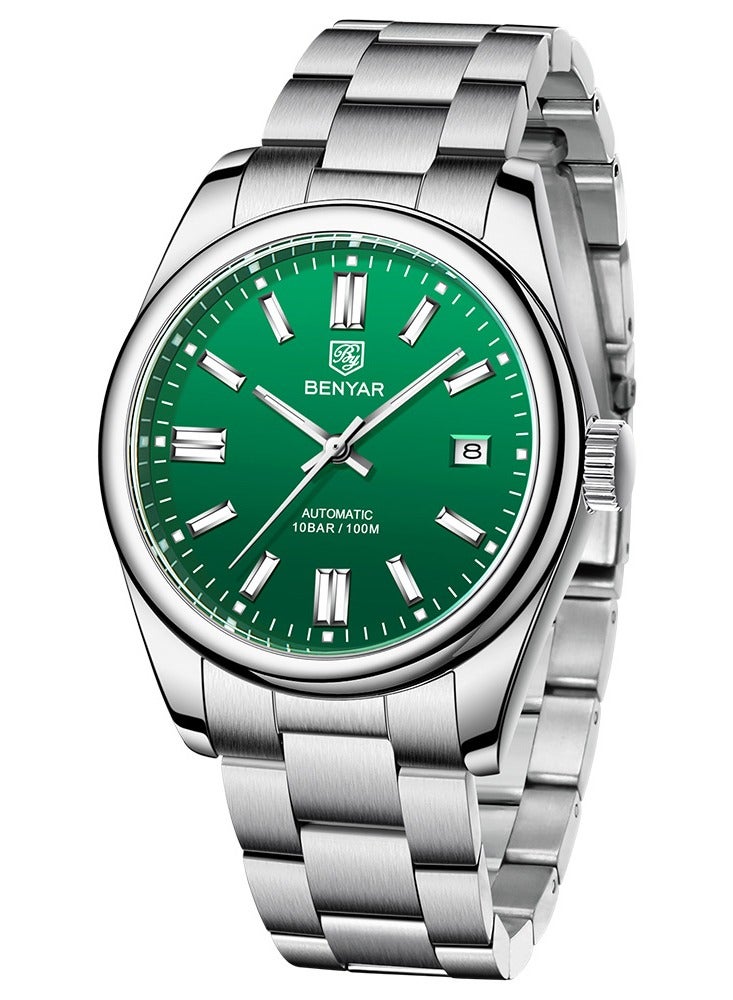 BENYAR Classic Men's Automatic Mechanical Watch Stainless Steel Strap Waterproof Luminous Simple Business Sports Wristwatch  - Image 1