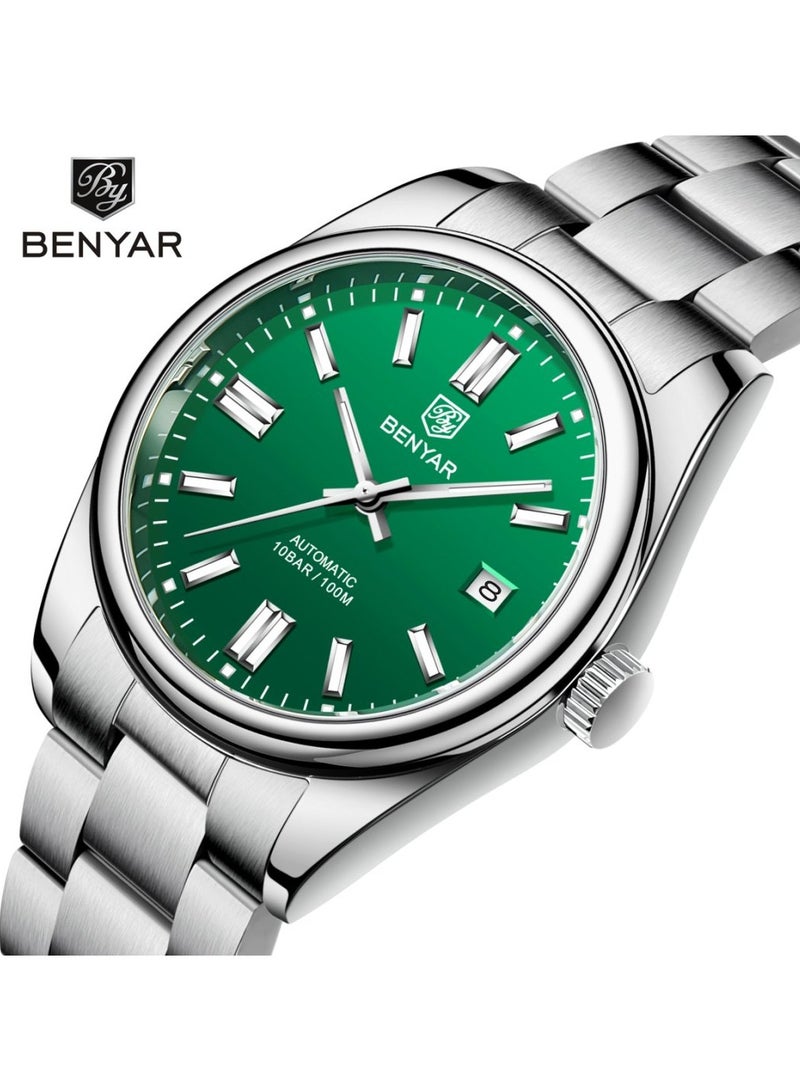 BENYAR Classic Men's Automatic Mechanical Watch Stainless Steel Strap Waterproof Luminous Simple Business Sports Wristwatch  - Image 2
