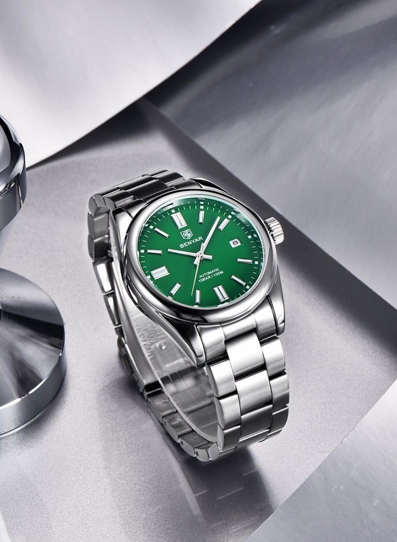 BENYAR Classic Men's Automatic Mechanical Watch Stainless Steel Strap Waterproof Luminous Simple Business Sports Wristwatch  - Image 4