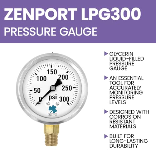 Zenport LPG300 Zen-Tek Glycerin Liquid Filled Pressure Gauge, 300 PSI - Image 4
