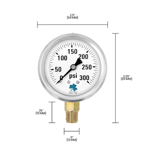 Zenport LPG300 Zen-Tek Glycerin Liquid Filled Pressure Gauge, 300 PSI - Image 5