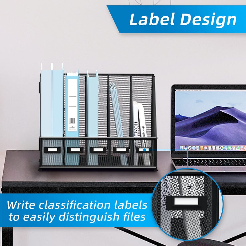 SUPEASY Desk Organizers Metal Desk Magazine File Holder with 5 Vertical Compartments Rack File Organizer for Office Desktop, Home Workspace, Black - Image 5