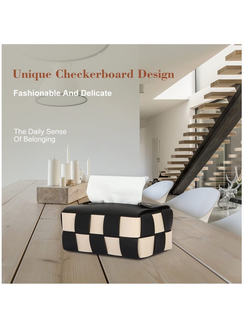 Y&D Tissue Box Cover, Rectangular Holder, Modern PU Leather, Stylish Checkerboard for Living Room, Decorative Shelf, Bathroom Counter Top, Bedside Table, Desk, Black  - Image 2