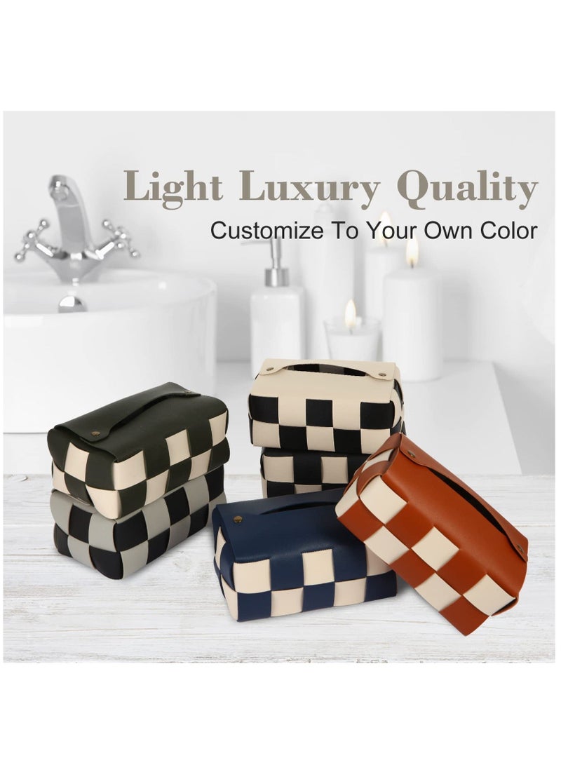 Y&D Tissue Box Cover, Rectangular Holder, Modern PU Leather, Stylish Checkerboard for Living Room, Decorative Shelf, Bathroom Counter Top, Bedside Table, Desk, Black  - Image 4