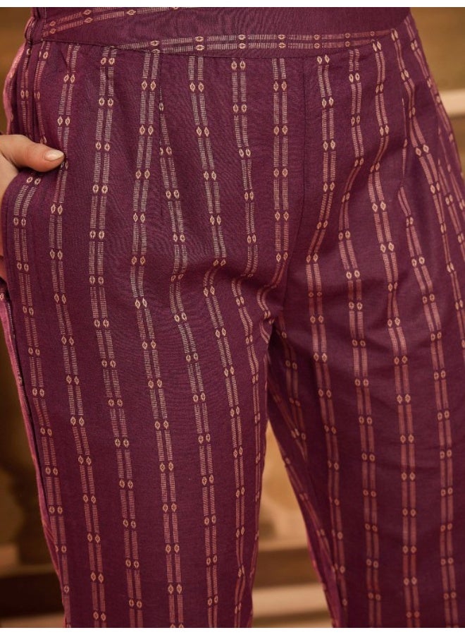 AKS Maroon A-Line Jacquard Cotton Kurta Set  - Image 3