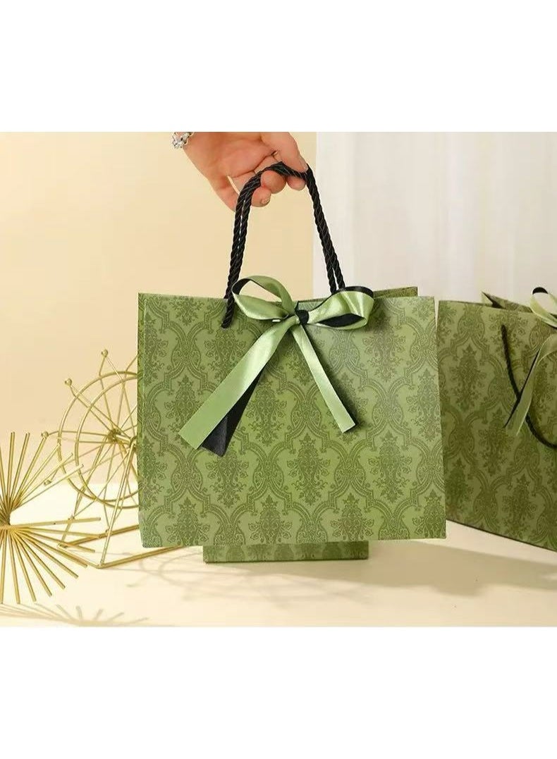 6Pcs Gift Bags, Green Ribbon Gift Bags, with Handles and Bow Ribbon,Tote BagsAnd Party Gift Bags, Shopping Bag,Suitable For Birthdays, Weddings, Festivals And Holidays. 9.8 * 7.9 * 4.7Inches (Green) - Image 2