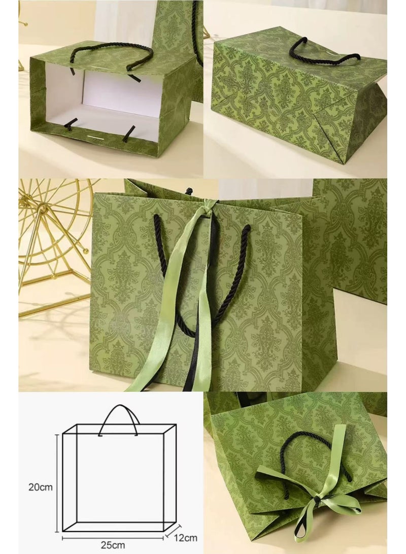 6Pcs Gift Bags, Green Ribbon Gift Bags, with Handles and Bow Ribbon,Tote BagsAnd Party Gift Bags, Shopping Bag,Suitable For Birthdays, Weddings, Festivals And Holidays. 9.8 * 7.9 * 4.7Inches (Green) - Image 5