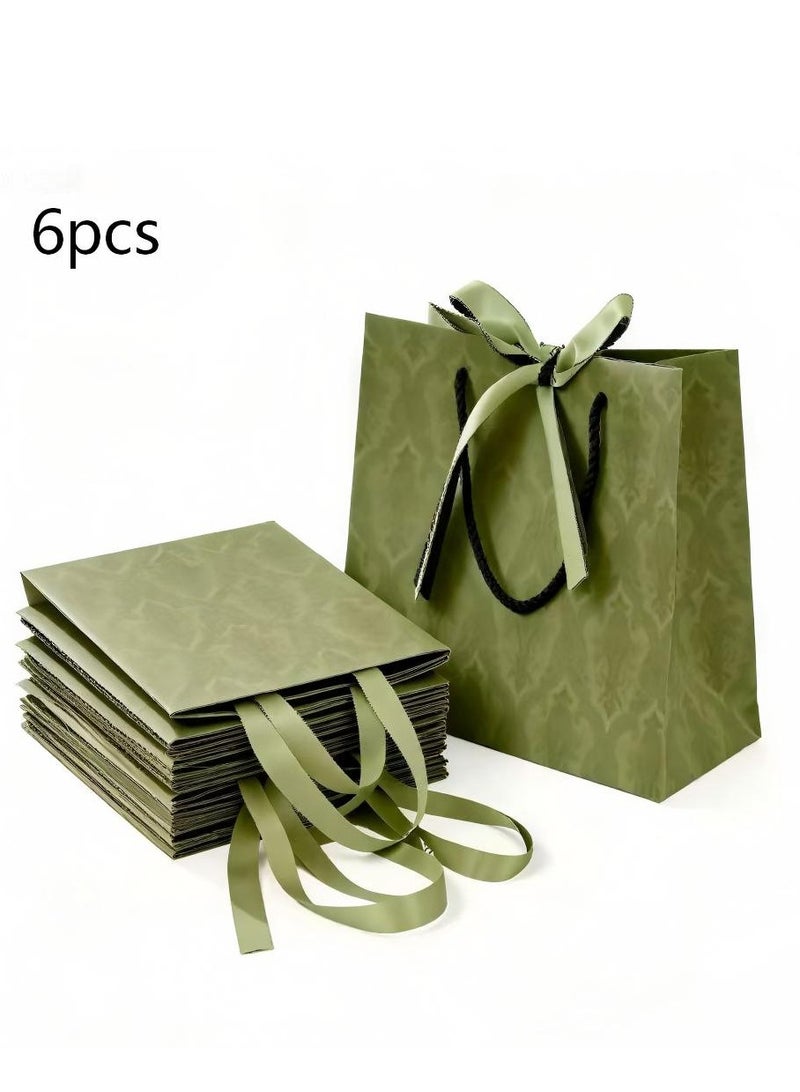 6Pcs Gift Bags, Green Ribbon Gift Bags, with Handles and Bow Ribbon,Tote BagsAnd Party Gift Bags, Shopping Bag,Suitable For Birthdays, Weddings, Festivals And Holidays. 9.8 * 7.9 * 4.7Inches (Green) - Image 1