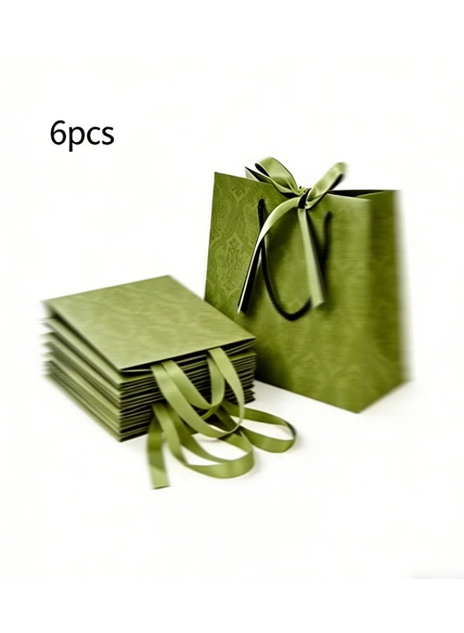 6Pcs Gift Bags, Green Ribbon Gift Bags, with Handles and Bow Ribbon,Tote BagsAnd Party Gift Bags, Shopping Bag,Suitable For Birthdays, Weddings, Festivals And Holidays. 9.8 * 7.9 * 4.7Inches (Green) - Image 1