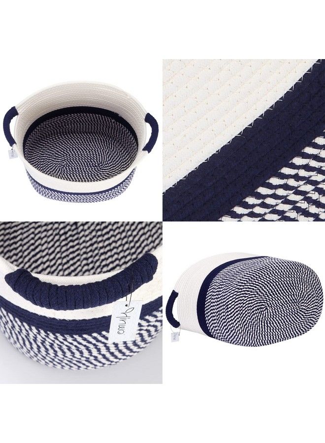 Hinwo سلة تخزين بيضاوية من حبل قطني قابلة للطي مع مقابض لتخزين أدوات الأطفال مقاس 16 × 13 بوصة باللون الأبيض العتيق والأزرق الداكن - Image 5