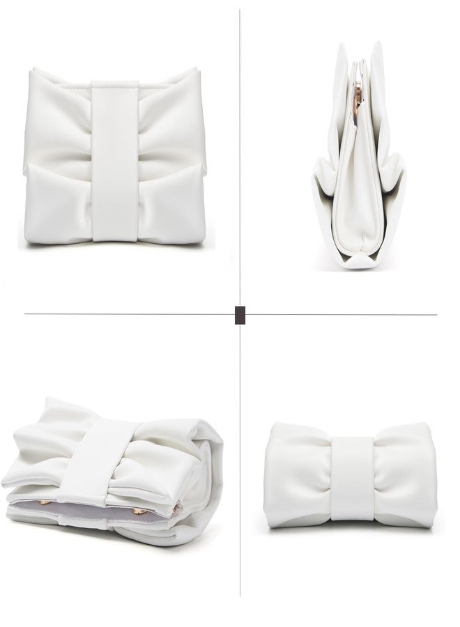 MUDUO Women Clutch Bag Dressy Formal Handbag Pleated PU Clutch Purse Detachable Chain Crossbody Bag (White) - Image 4