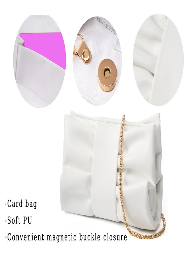 MUDUO Women Clutch Bag Dressy Formal Handbag Pleated PU Clutch Purse Detachable Chain Crossbody Bag (White) - Image 5