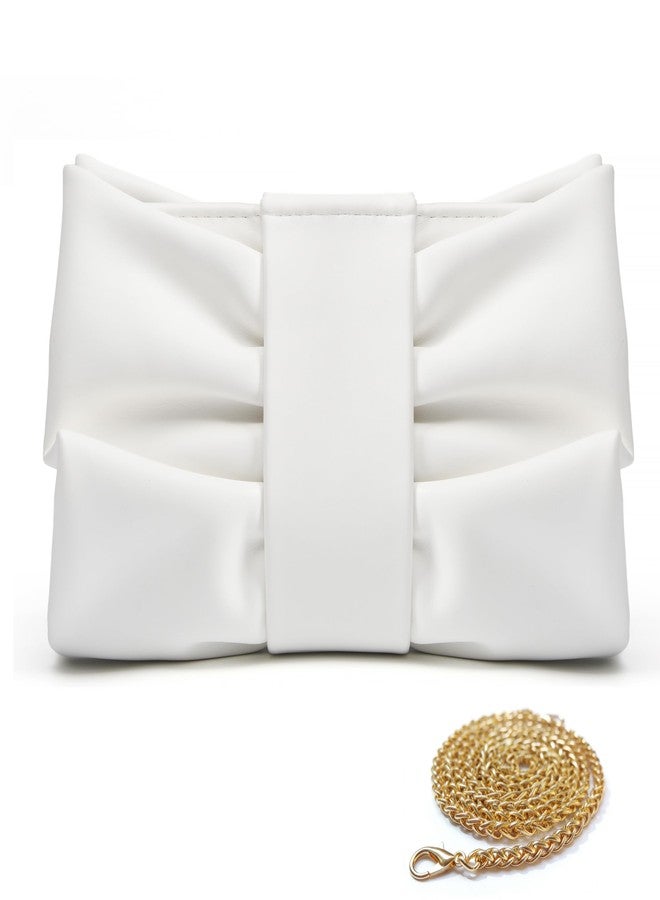 MUDUO Women Clutch Bag Dressy Formal Handbag Pleated PU Clutch Purse Detachable Chain Crossbody Bag (White) - Image 1