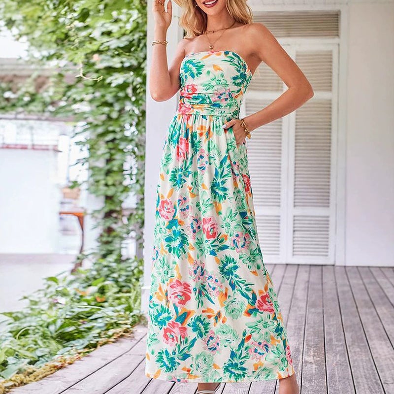 Floral Print Strapless Long Dress for Women - Image 3