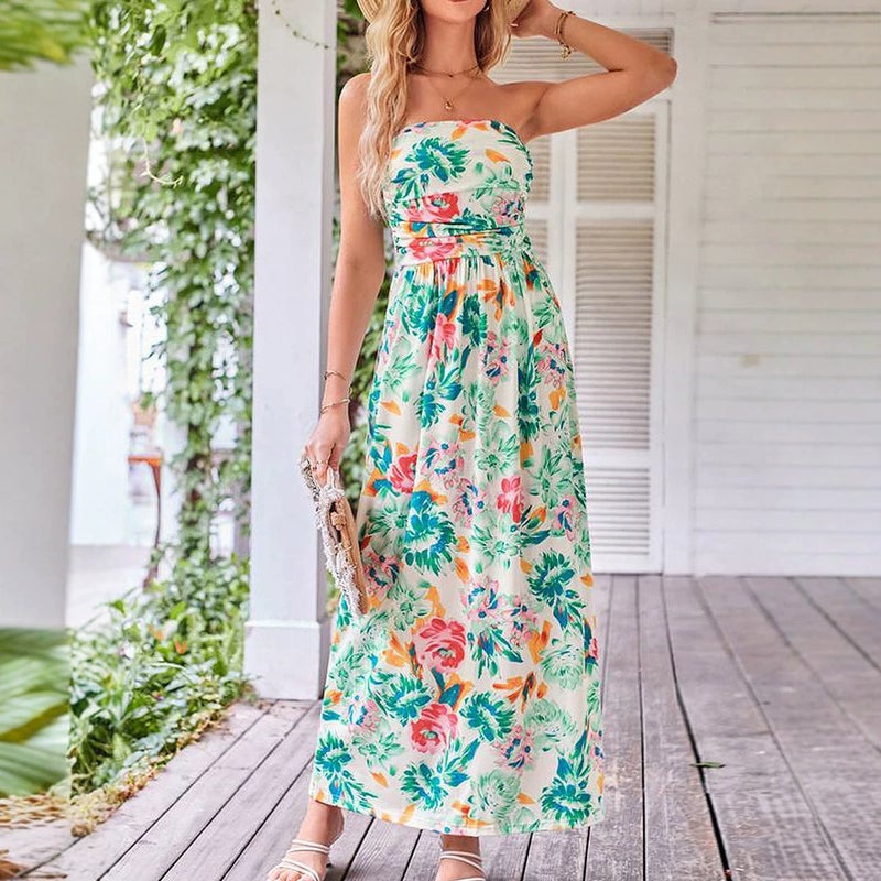 Floral Print Strapless Long Dress for Women - Image 2