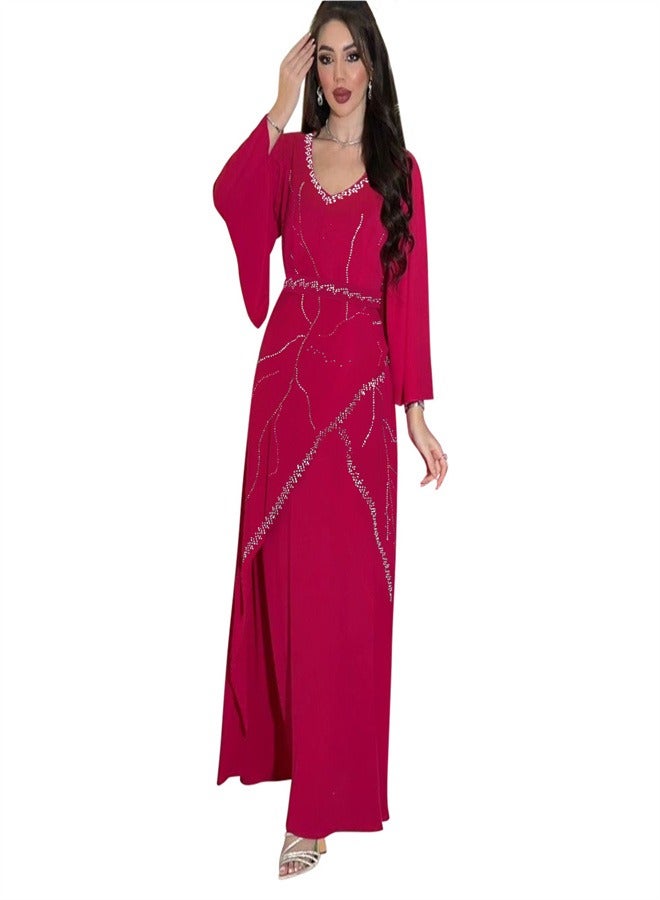 Loquat Long Sleeved Chiffon Jumpsuit Jalabiya  Musilm Red  - Image 1