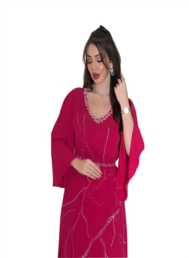 Loquat Long Sleeved Chiffon Jumpsuit Jalabiya  Musilm Red  - Image 3